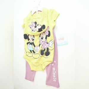 Disney Pink & Yellow Mickey Mouse and Minnie Mouse 3pc Set Size 6-9mo. - NEW